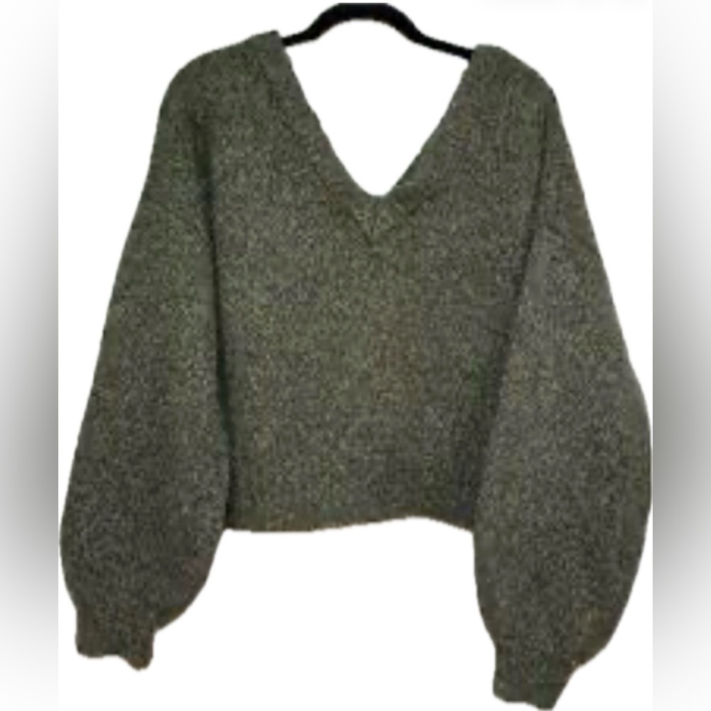 **William Rast Green V Neck Sweater with Ballon drop  Sleeves